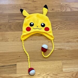 Pokemon Yellow Pikachu Pokeball Knitted With Ears Beanie Hat Winter Cap